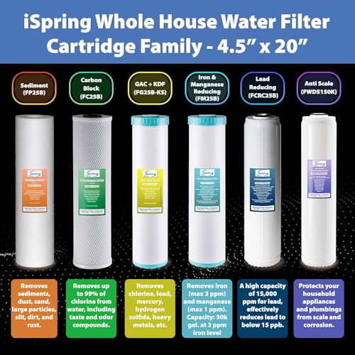 Image of iSpring F2WGB22BDS 4.5 inch x 20 inch 2-Stage Whole House Water Filter Replacement Pack, Reduces Chlorine, Scale, Corrosion, Fits WGB22B-DS