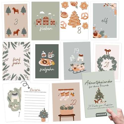 Papierdrachen Karten-Adventskalender 2025 - liebevoll illustrierte Postkarten zum Gestalten und Verschenken für Schwester oder beste Freundin