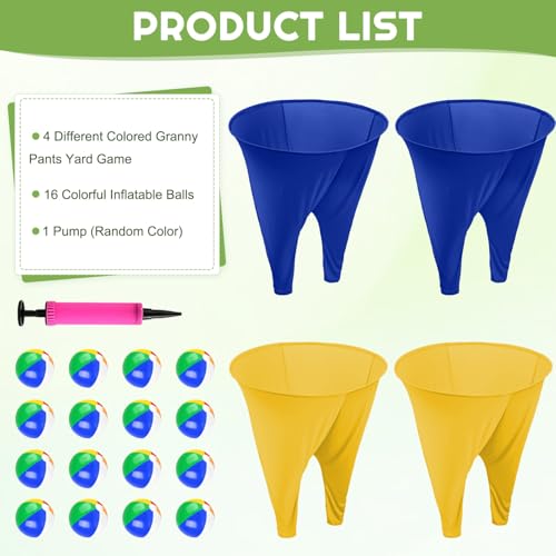 Image of Granny Pants Outdoor Games 4 PCS Fun Party Game Pants with 16 Bouncy Balls and 1 Air Pump (Random Colors), Granny Pants Yard Game for Adults and Family Reunion Party Field Game Set