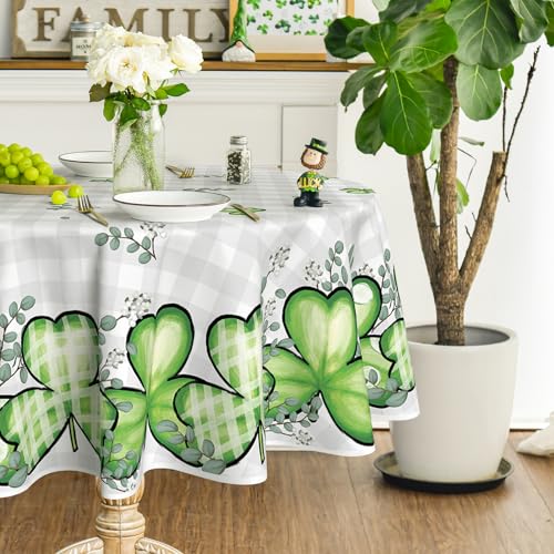 Horaldaily St. Patrick's Day Tablecloth 90 x 90 Inch Round Buffalo Plaid