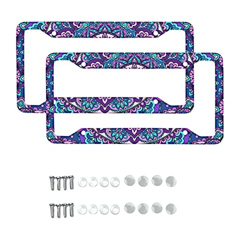 Ledback 2 Pack Purple Mandala Lotus Print License Plate Frame Decorative Aluminum Car Tag Cover Holder Auto Car for US Canada Standard 12.2" x 6.3" with 4 Holes and Screws Cover