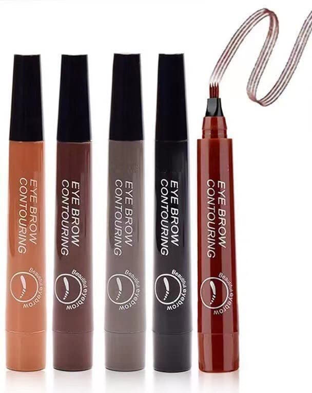 Lápiz líquido para cejas cuádruple con horquilla, bolígrafo mágico preciso e impermeable, microhoja de 4 puntas, lápiz de cejas de agua con punta de