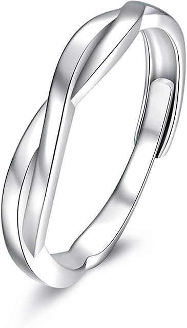 GULICX Men Women Silver/Rose Gold 925 Sterling Silver Ring Cross Love Knot Cubic Zirconia CZ Couple/Lovers Eternity Engagement Promise Adjustable Ring Anniversary Wedding Band Rings Jewellery Gifts