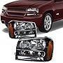 AKKON - For 2002-2009 Chevy Trailblazer Black OE Replacement Headlights Driver/Passenger Head Lamps Pair