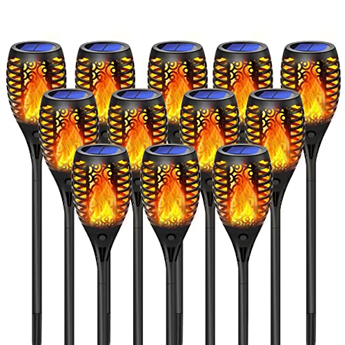 Fortand Torche Solaire Lampe, 12 Pack Lumière Solaire de Torche Lampe Torche de Jardin Lumières Solaire de Flammes Exterieur Imperméable Lampe Solaire Flamme Décoration de Jardin
