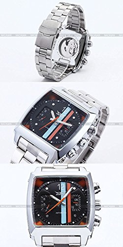 Gosasa Mens Sports Automatic Mechanical Analog Oblong Watch Date Silver Stainless Steel Wrist Watch4