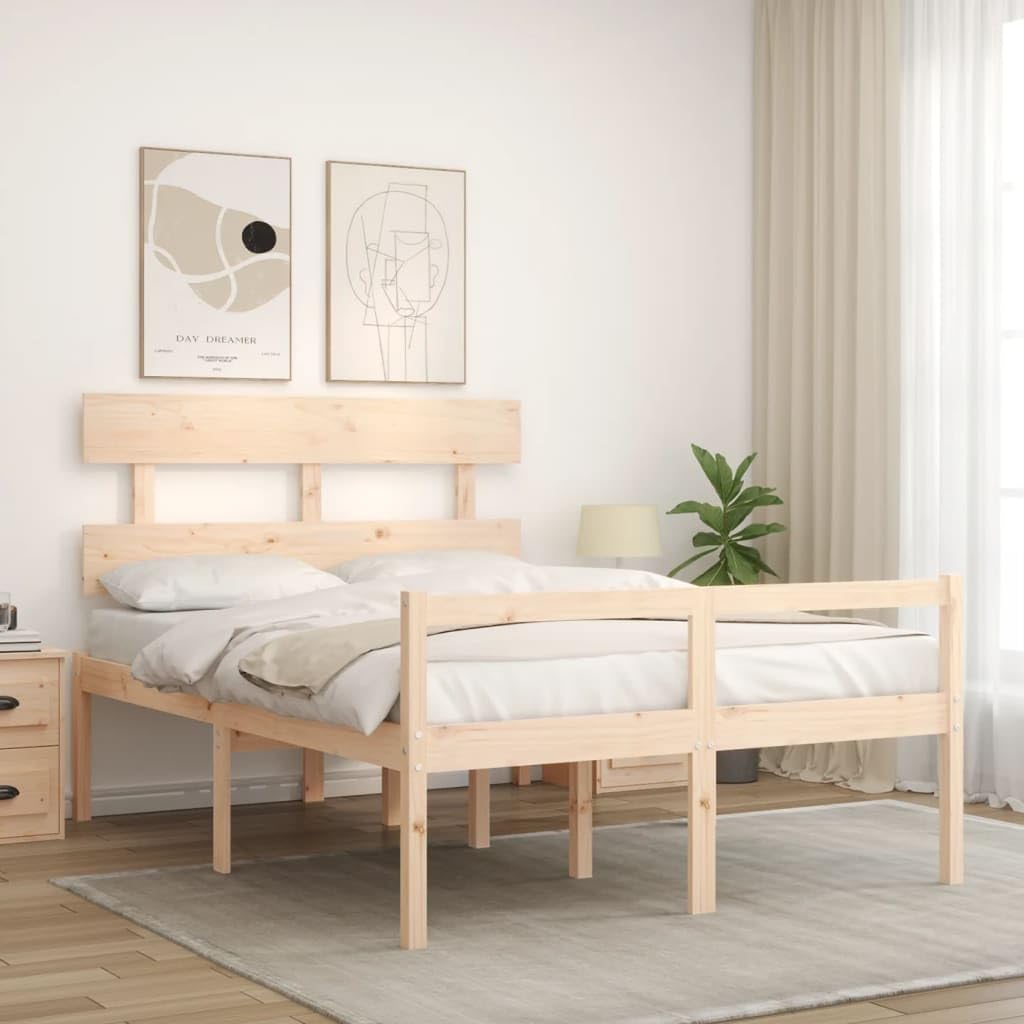 Massives Kiefernholz Seniorengerecht 120x200 cm Braun | Seniorenbett mit Kopfteil 120x200 Massivholz Kiefer Bettgestell mit Lattenrost Stauraum Hohe Sitzhöhe Pflegeleicht