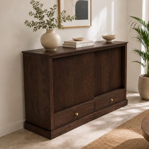 Image of The Attic Velora Cabinet, Solid Wood Walnut Finish, Kitchen and Living Room Storage