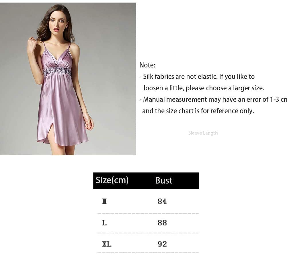 Damen-Nachthemd aus 100% Seide mit tiefem V-Spitze, Sling-Slip-Nachtwäsche aus Reiner Seide und Spitze