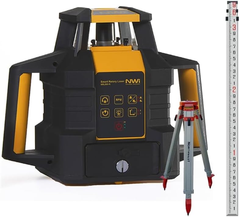 NWI NRL900-RK - Láser rotativo, trípode resistente y varilla de grado (aluminio varilla de 9 pies en décimas)