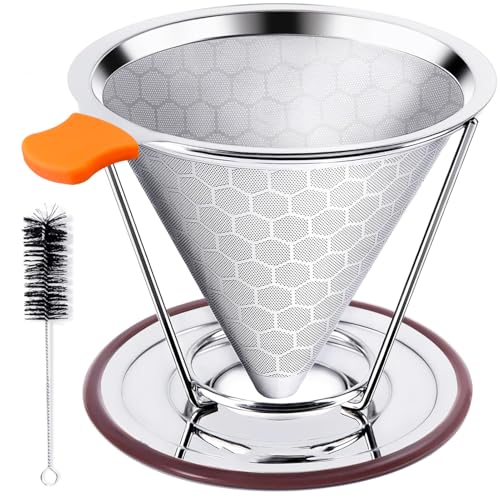 Pour Over Coffee Dripper, Stainless Steel Filter, Easy to Clean Paperless Pour Over Coffee Maker,Reusable Filter, Cone Dripper with Removable Cup Stand