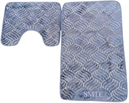 SMTE 2-Piece Bathroom Toilet Mat Set, Soft Absorbent Non-Slip Bath Rugs for Bathroom Floor