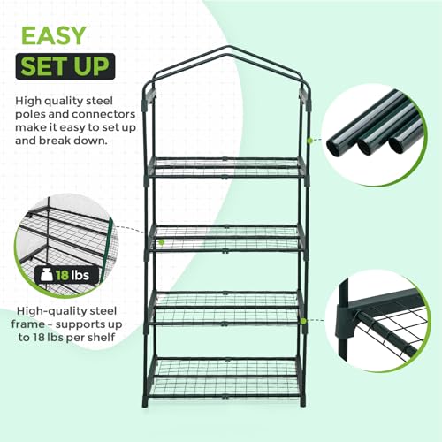 Image of EAGLE PEAK 4-Tier Mini Greenhouse Portable Green House with Shelves & Weather-Resistant PE Cover, Small Greenhouse for Seedlings & Gardening Gifts, 27x19x64 in, Clear /White