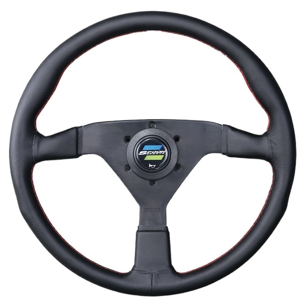 Volanti Auto Volante sportivo Drift in vera pelle nera da 14 pollici/350 mm(Red Stitching)