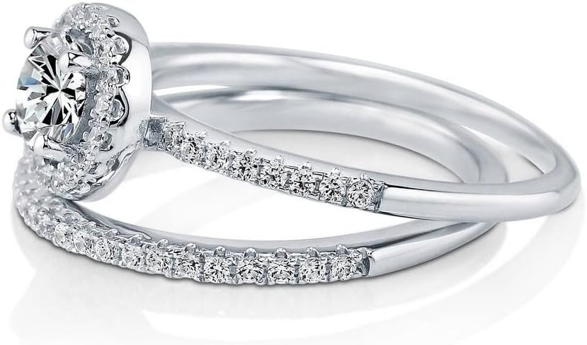 BERRICLE Sterling Silver Halo Wedding Engagement Promise Rings Stackable Band for Her, Round Cut Cubic Zirconia CZ Ring Set