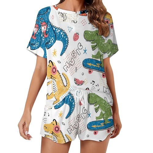Pyjama dinosaure femme à manches courtes : vêtement de nuit d'été