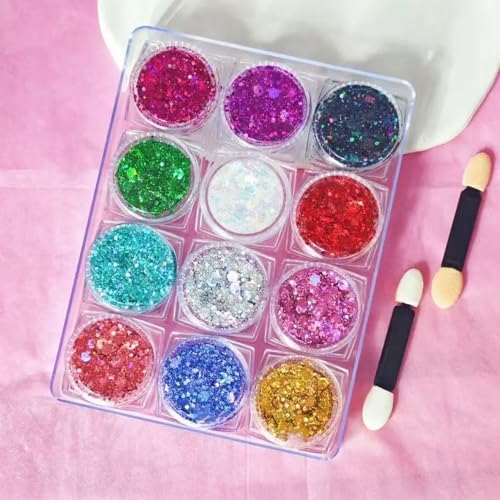 12 Cores Chunky Glitter Gel, Brilhantes para o Rosto Festival, Gel Corporal com Purpurina, Festival Purpurina para Carnaval, Festival, Mascarada e Maquilhagem de Festa