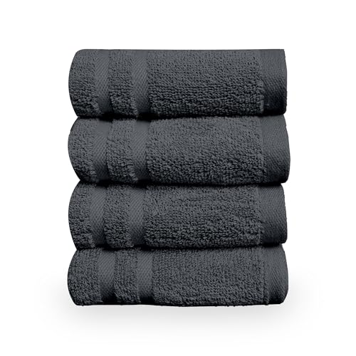 Image of Divine Casa Cotton 550 GSM Hand Towels Pack of 4 Grey, 60 x 40 cm Ultra Soft & Highly Absorbent Thick Bathroom Towels