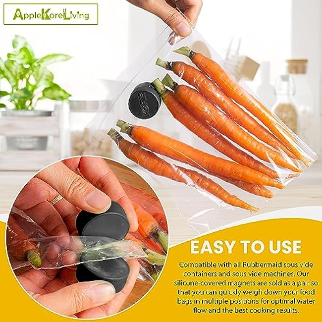 Sous Vide Weighted Magnets | Powerful Food Safe Magnets | Keep Sous Vide Bags Fully Submerged in a Sous Vide Container | Better than Sous Vide Clips and Racks (Matte Black - 8 Pack)