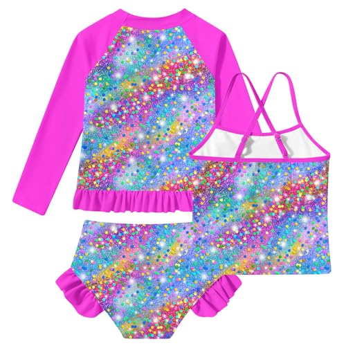 Image of BFUSTYLE Girls Swimsuit 3 Pieces Rash Guard Kids Long Sleeves Bathing Suit 3-8 Years Sun Proction Swimwear Tankini