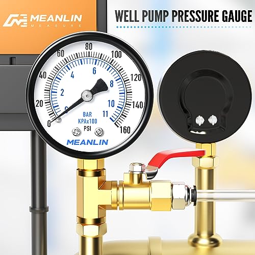 Image of MEANLIN MEASURE 0-160Psi Well Pump Pressure Gauge 1 /4 inch NPT 2 inch FACE DIAL for Air Compressor RV Regulator Water Pressure Tester Lower Mount, with Teflon Tape