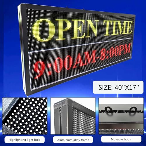 Image of Led Signs Scrolling Programmable, Digital Display Screen Outdoor Waterproof, Customed Electronic Message Board ,for Advertising Public Business Store Restaurant Window P6 40''x17'' ,High Brightness Full Color