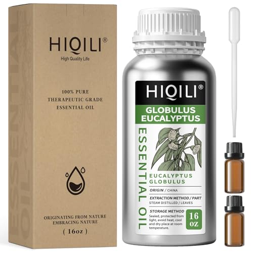 Image of HIQILI Eucalyptus Essential Oil for Spray, Diffuser & Skin, 100% Pure Undiluted - 16 Fl Oz