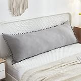 Light Gray Body Pillow Cover 20x54inches Boho Chic Pom Poms Fringe Decor Body Pillow Case Cover with...