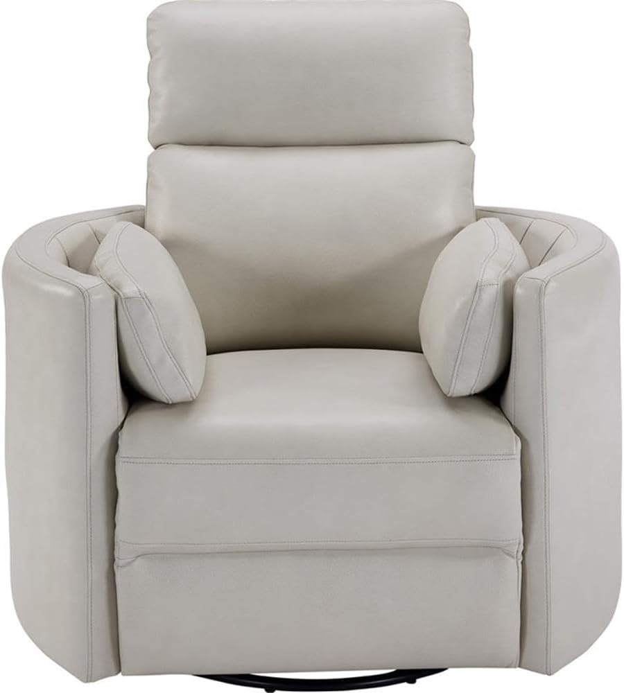 BOWERY HILL Leather Power Cordless Swivel Glider Recliner, Florence Ivory Finish, 41 in x 40.5 in x 37.5 in, Top Grain Leather, Foam Cushions, Hardwood Frame, Power Reclining, Living Room Seating