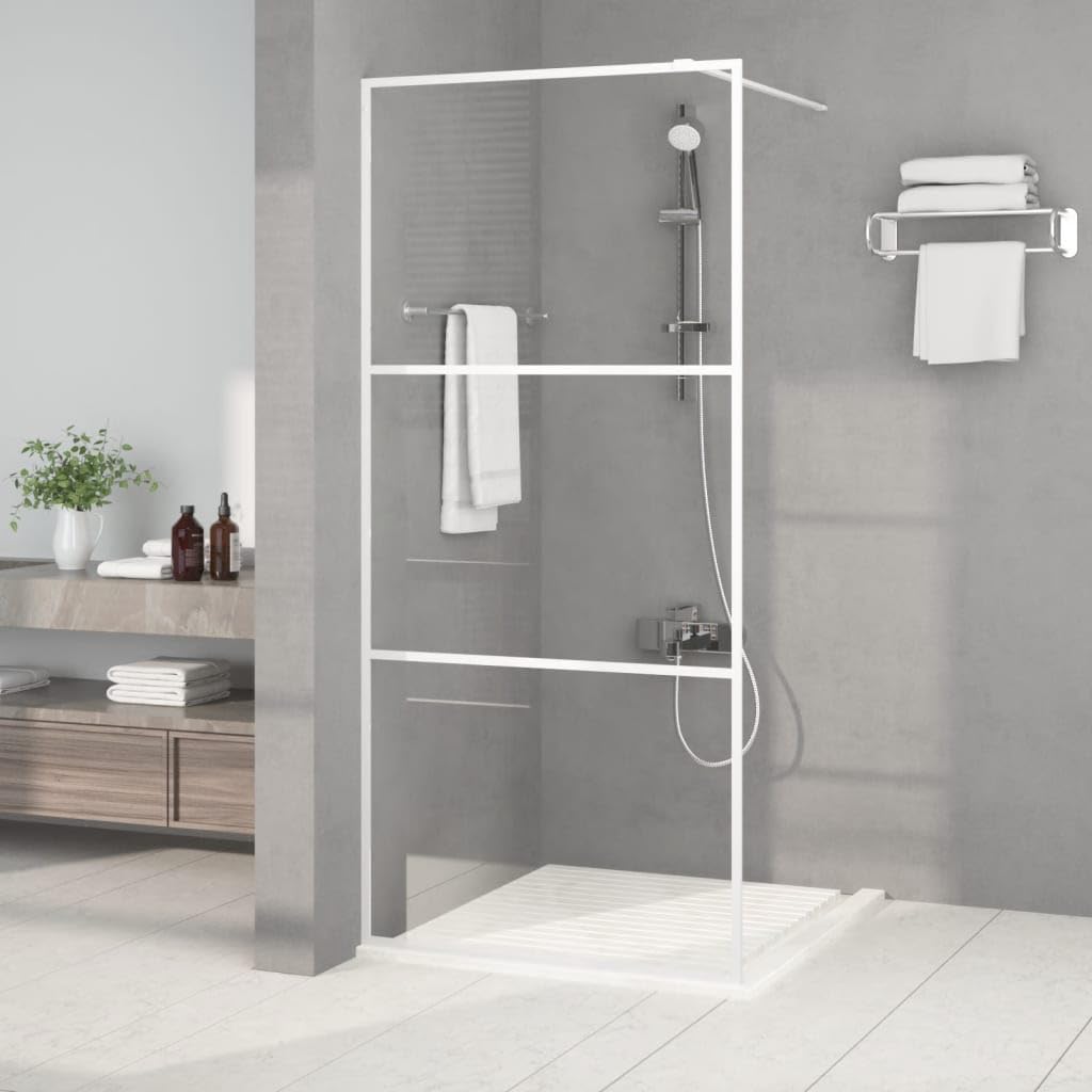 Parete doccia per doccia a pavimento, 90 x 195 cm, in vetro trasparente ESG con telaio in alluminio bianco, per doccia walk-in