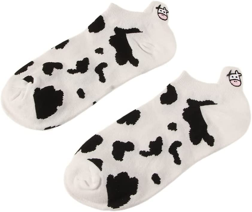 Image of 1 Pair Socks, Funny Women, Trendy Cotton Hosiery, Cow Print, Black White Short, Casual Ankle Socks(A), Cotton Kawaii Embroidered Funny for Women Girls Ankle