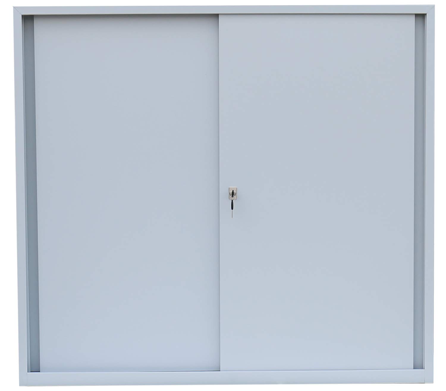 Schiebetürenschrank voll verschweißt Schiebetüren Büro Aktenschrank Sideboard aus Stahl grau 1090 x 1200 x 450 mm (Höhe x Breite x Tiefe) 550145