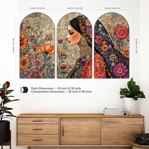 Image of Livin'luxe Set of 3 Traditional Indian Woman Wall Painting for Living Room, Bedroom, Hotels - Big Size Stylish Frame 50 inch x 30 inch Wall Art for Home Decoration RPNL-30