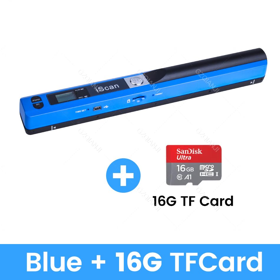 A4 Document Portable Scanner New Creative Handheld Mobile iScan 900 DPI USB 2.0 LCD Display Support JPG/PDF Format(BL Add 16G TFCard)