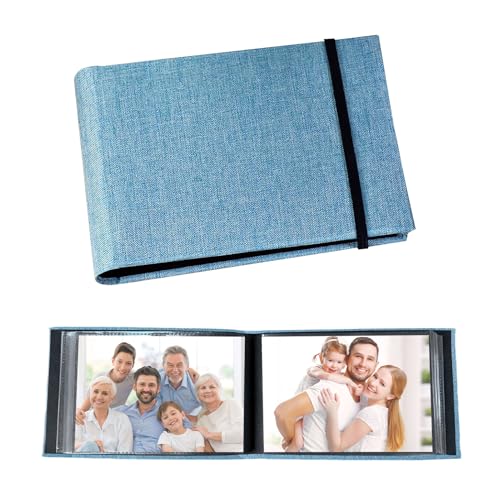 Small Photo Albums 6x4,Small Photo Album 6x4 100 Slip In Photo Albums,Portable Trave Flip Book Cloth Cover with Slip-In Pockets for Travel/Wedding/Baby Photos (Blue)