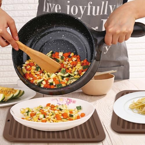 Image of 4 Pack Silicone Trivets for Hot Dishes Large 446F Heat Resistant Pot Holder Hot Pads for Kitchen 9'' x 12' Brown Silicone Trivet Mat for Hot Pots and Pans, Jar Opener, Drying Mat