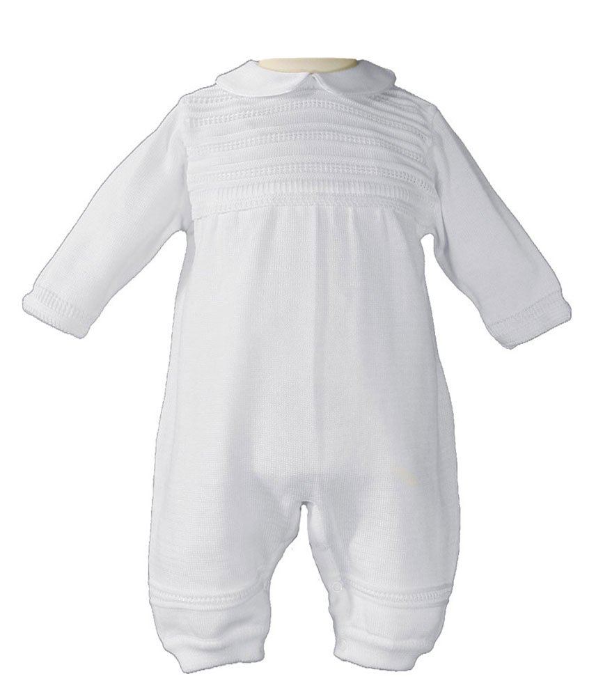 Little Things Mean A Lot Boys Knit White Christening Baptism Coverall