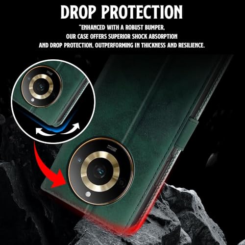 Image of WOW IMAGINE Shock Proof Flip Cover Back Case for Realme Narzo 60 PRO | 11 PRO | 11 PRO Plus 5G (Magnetic Button Flip Case | Wallet Pockets & Stand | Leather Finish | Forest Green)