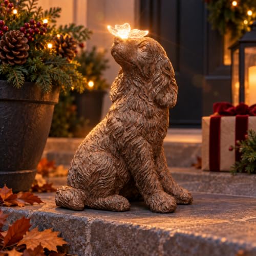 Lyeasw Solar Dog Statue with Butterfly, Dog Lover Gift for Outdoor Garden - image 1