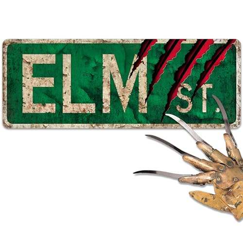 flinelife Elm Street Sign,16X6, Horror Movie Metal Sign, Nightmare on Elm Street Wreath Sign