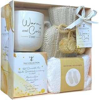 Hot Water Bottle Gift Set |Christmas Presents For Women |Hot Chocolate Mug Gift Set |Mini Marshmallows |Candy Canes |Socks |Hot Chocolate Mug |Mini Hot Water Bottle, Pink Gifts |Xmas Gifts For Women