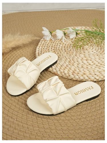 Image of GORGLITTER Girl's Ruched Flat Dressy Sandals Trendy Open Toe Summer Slide Sandals