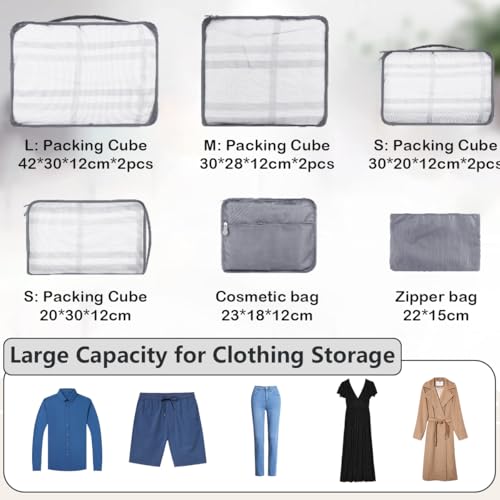 Große Koffer Organizer Set 12-teilig, Wasserdichte Packwürfel, Travel Organizer zum Gepäckpacken, Familienreisen, Aufbewahrung zu Hause (Grau 12 Pcs)