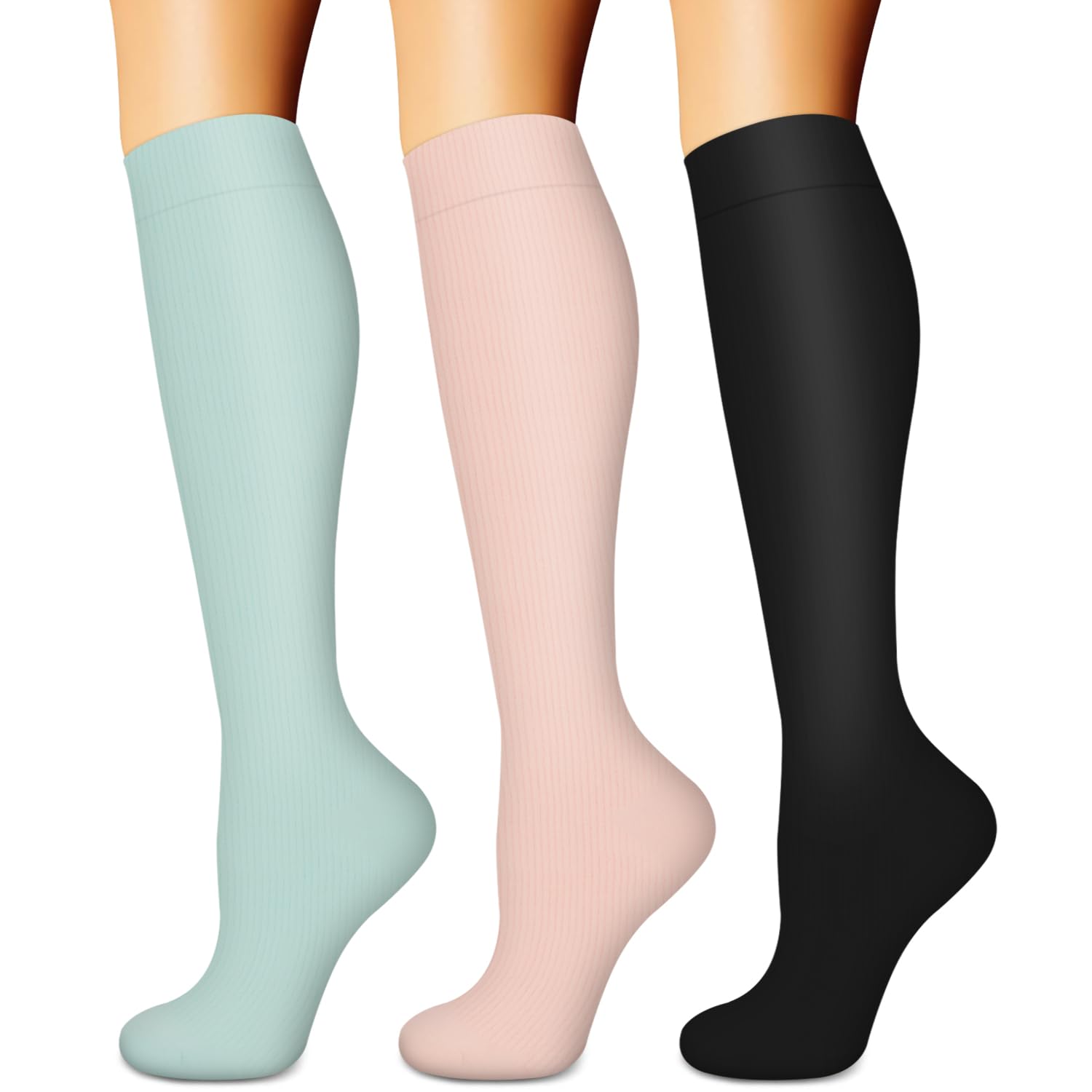 BLUEENJOY Compression Socks for Women & Men (3 pairs) - Best Support for Nurses, Running, Hiking, Recovery & Flight Socks