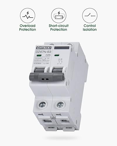 Miniatura 10 de Disyuntor miniatura de CA, 32 Amp 120V240V 2 Polo DIN Rail Mount Circuit Breaker, Disyuntor magnético térmico, Interruptor de desconexión de CA