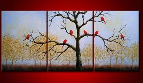 3 Piece Canvas Art Abstract Canvas Art Tree of Life Birds Painting for Home Decoration 100% Hand Painted Oil Painting Modern Canvas Art Stretched and Ready to Hang