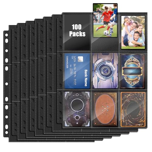 PLAPOT 1800 Pochettes pour Cartes, 100 Pages Double Face Plastique Pochettes Cartes Transparentes, 11 Troux Trading Classeur Sleeves Pochettes pour...