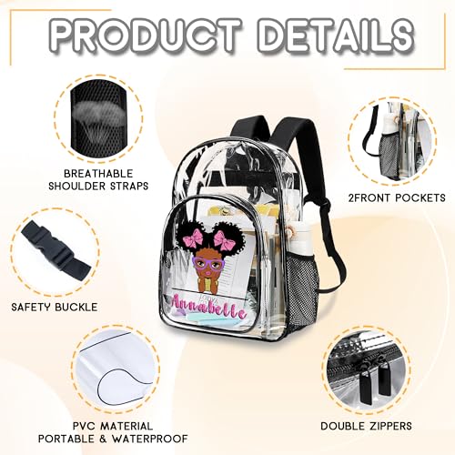 Personalized School Clear Backpack for Girls with Name, Custom Kids Clear Backpack for Girls with PVC Waterproof Reinforced Strap & Large Capacity, Back to School Gifts for Kids4