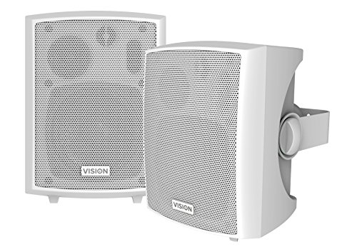 VISION Professional Active 4" Wall Speakers - 2 x 12w (RMS) - 3-Way - minijack and 2-Phono inputs - Horizontal C Wall Brackets Included - White
