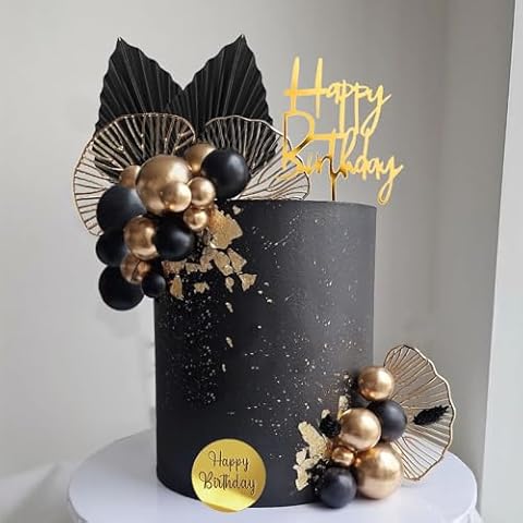Man Cake Toppers Happy Birthday Cake Topper Black Gold Balls Cake Decorations for Birthday Wedding Baby Shower Party Decorationn Cover